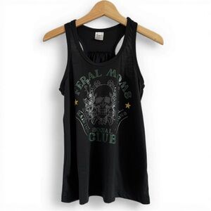 Feral Moms Social Club Graphic Racerback Tank Black Skull Floral Boho Moto Small